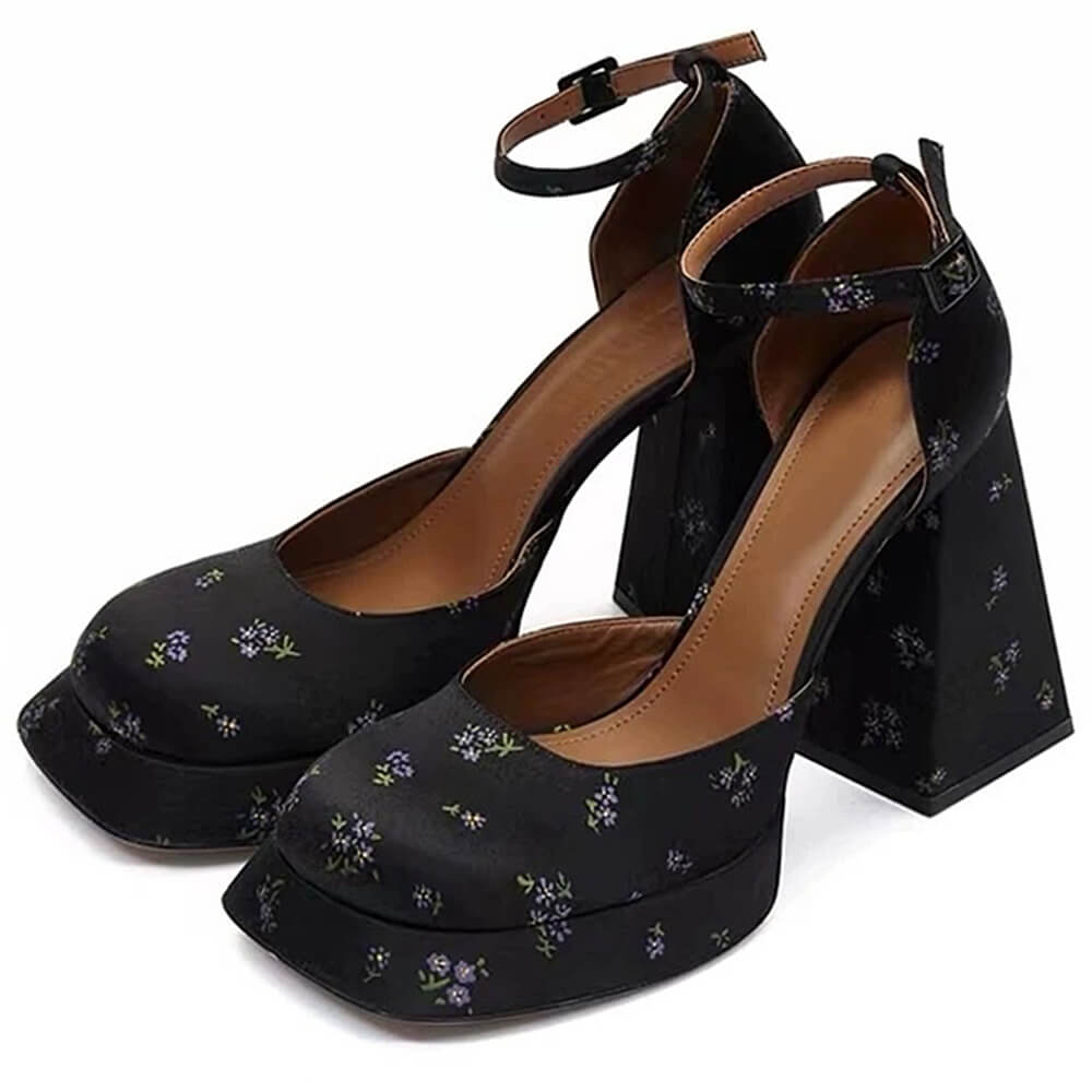 VILZSTUDIOS Stylish Mary Jane platform heels with floral design