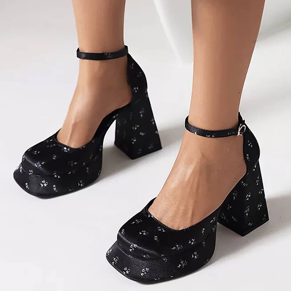 VILZSTUDIOS Stylish Mary Jane platform heels with floral design