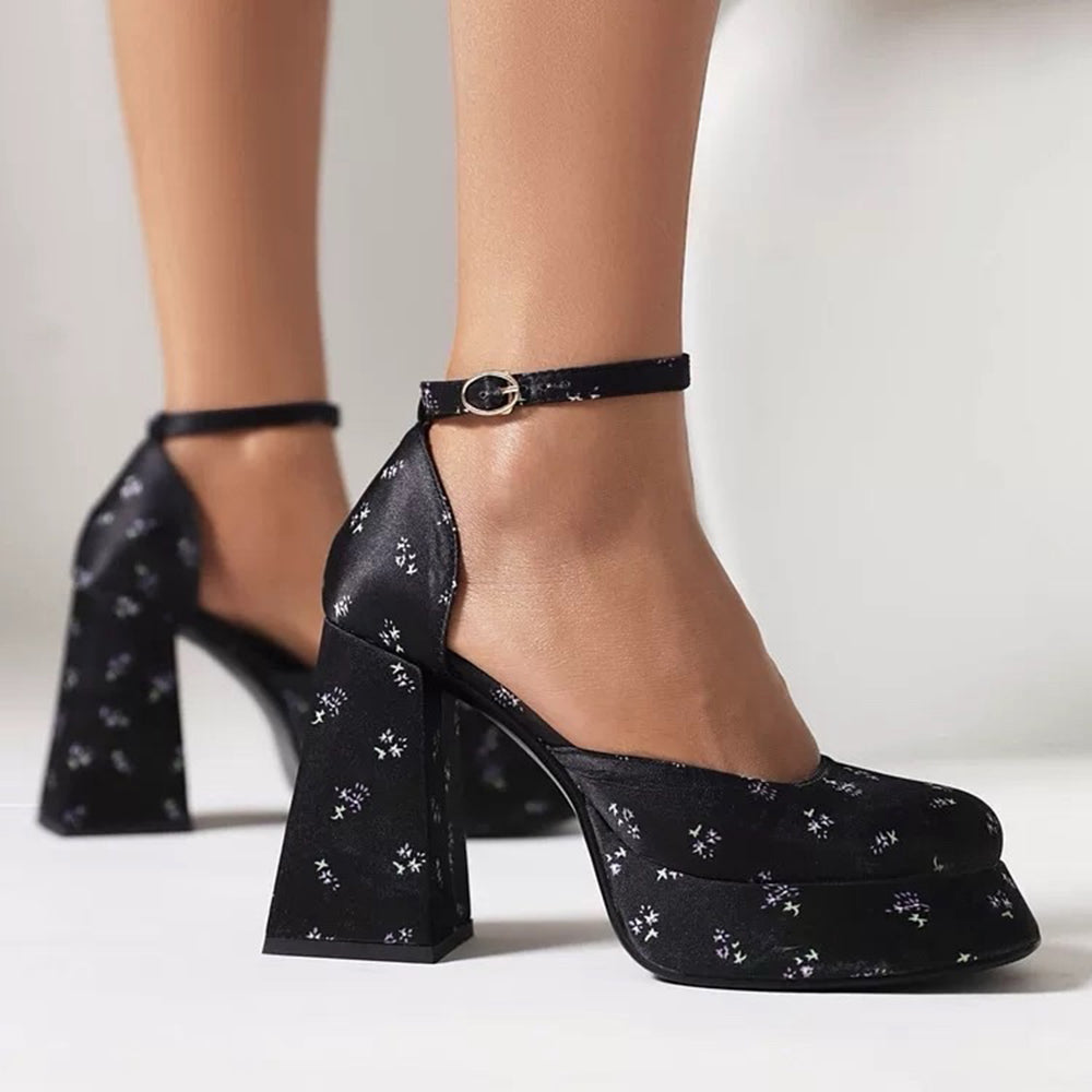 VILZSTUDIOS Stylish Mary Jane platform heels with floral design