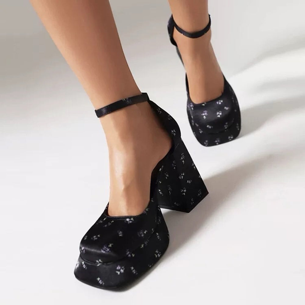 VILZSTUDIOS Stylish Mary Jane platform heels with floral design