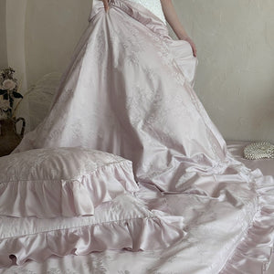 VILZSTUDIOS green, pink or white floral damask duvet cover set with gathered ruffle borders