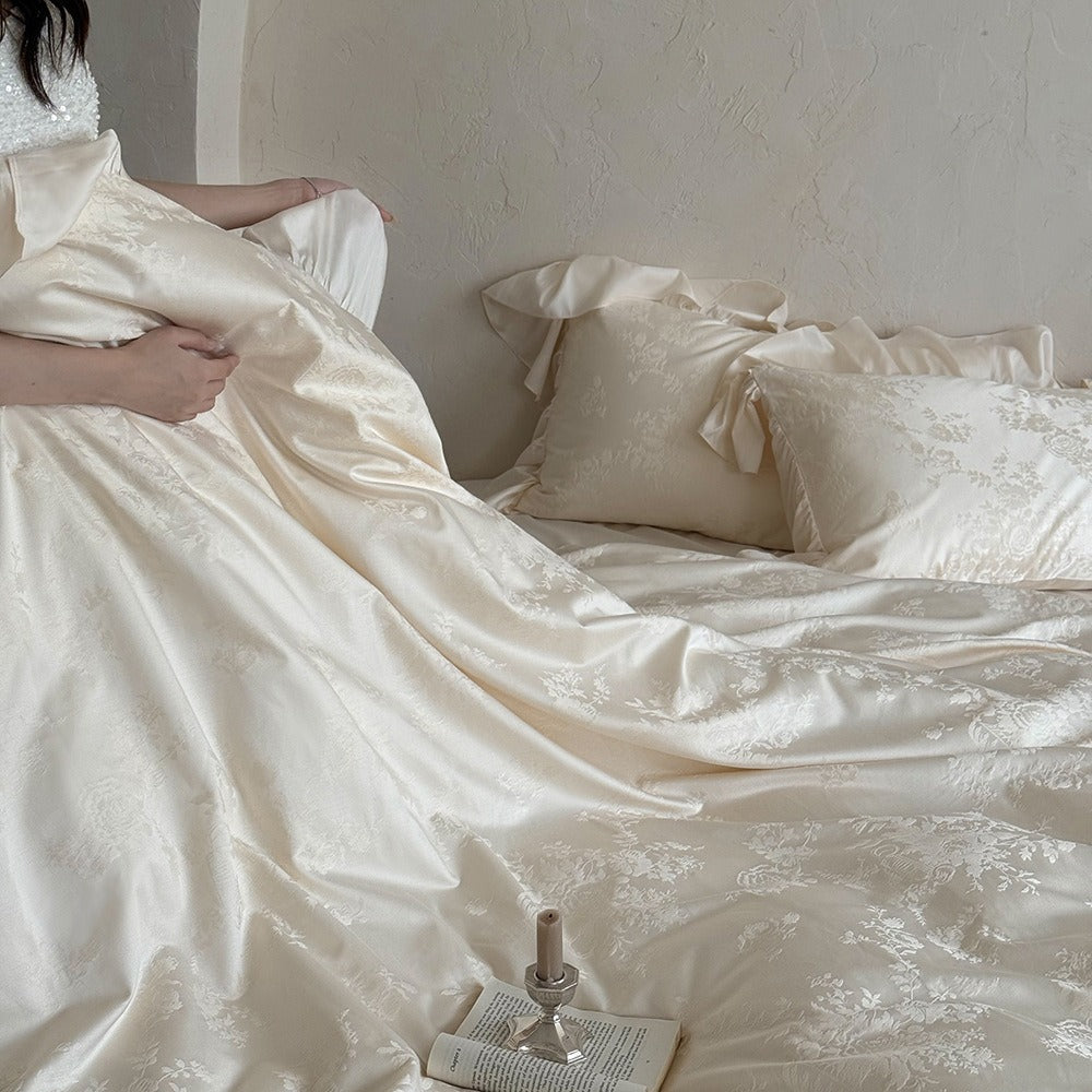 VILZSTUDIOS green, pink or white floral damask duvet cover set with gathered ruffle borders