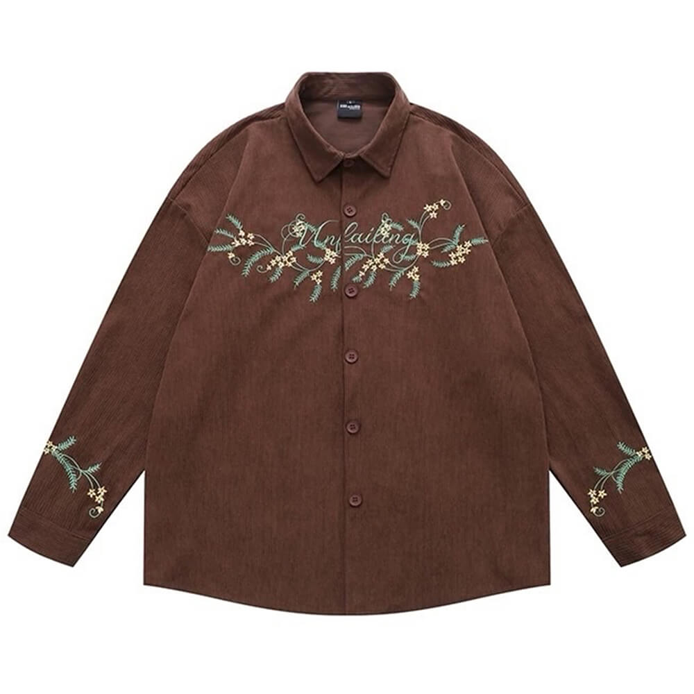 VILZSTUDIOS Floral embroidered corduroy button-up shirt