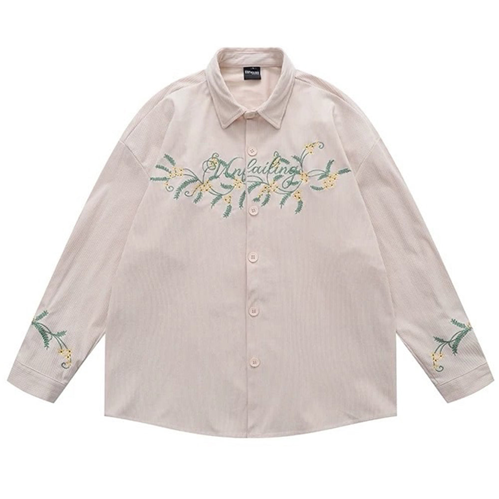 VILZSTUDIOS Floral embroidered corduroy button-up shirt