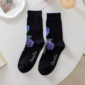 VILZSTUDIOS Floral embroidery cozy socks for stylish comfort
