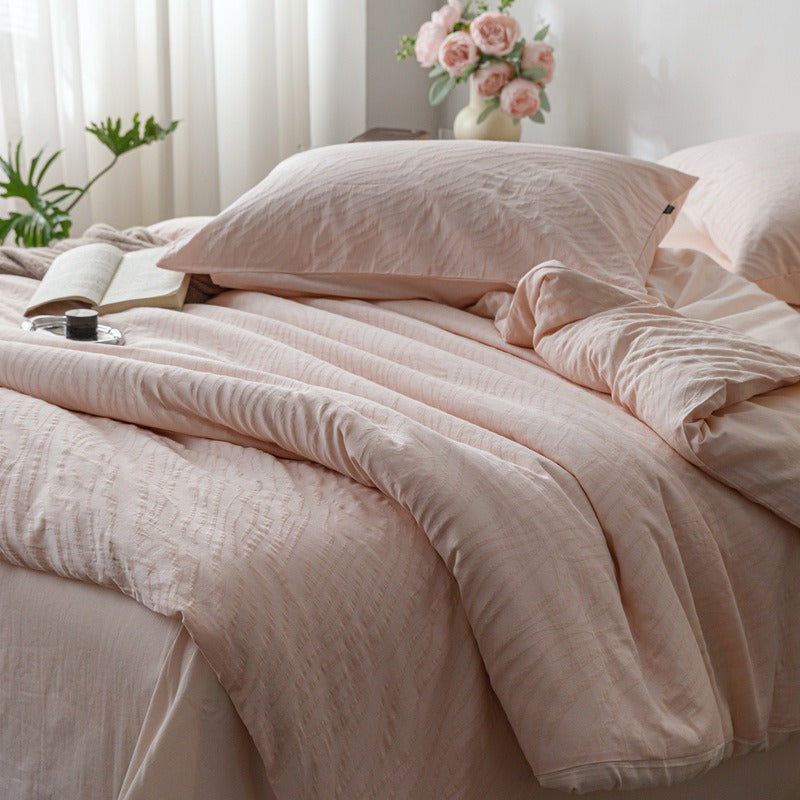 VILZSTUDIOS blush pink, pale sage green and tan beige jacquard textured duvet cover set