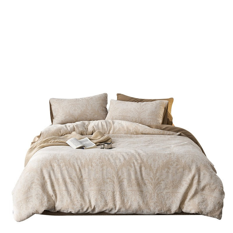 VILZSTUDIOS blush pink, pale sage green and tan beige jacquard textured duvet cover set