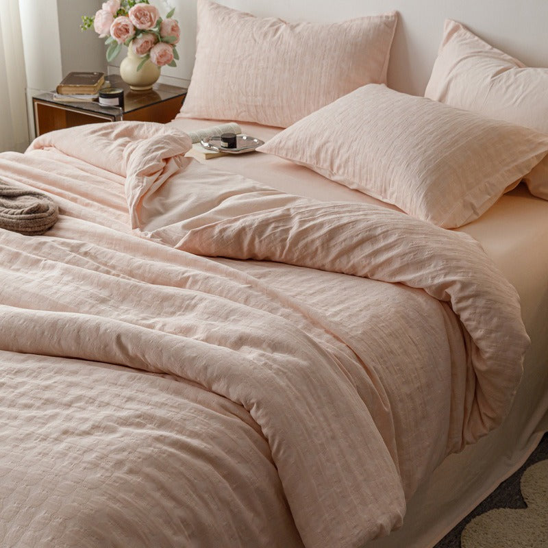 VILZSTUDIOS blush pink, pale sage green and tan beige jacquard textured duvet cover set