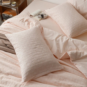 VILZSTUDIOS blush pink, pale sage green and tan beige jacquard textured duvet cover set