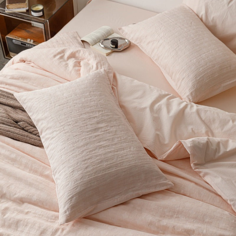 VILZSTUDIOS blush pink, pale sage green and tan beige jacquard textured duvet cover set