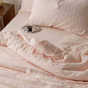 VILZSTUDIOS blush pink, pale sage green and tan beige jacquard textured duvet cover set