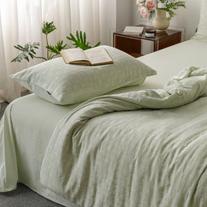 VILZSTUDIOS blush pink, pale sage green and tan beige jacquard textured duvet cover set
