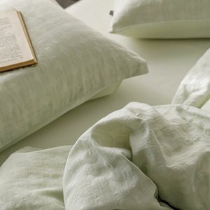 VILZSTUDIOS blush pink, pale sage green and tan beige jacquard textured duvet cover set