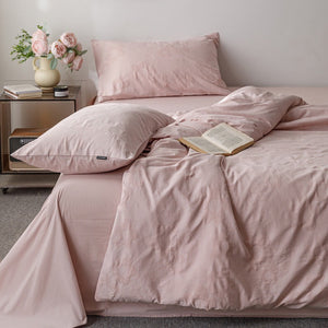VILZSTUDIOS blush pink, pale sage green and tan beige jacquard textured duvet cover set