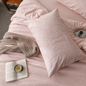 VILZSTUDIOS blush pink, pale sage green and tan beige jacquard textured duvet cover set