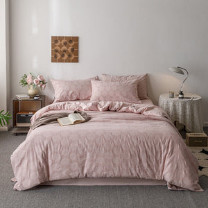 VILZSTUDIOS blush pink, pale sage green and tan beige jacquard textured duvet cover set