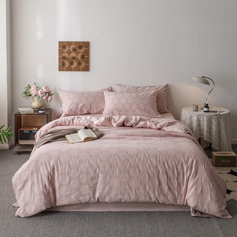 VILZSTUDIOS blush pink, pale sage green and tan beige jacquard textured duvet cover set