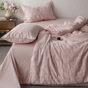 VILZSTUDIOS blush pink, pale sage green and tan beige jacquard textured duvet cover set