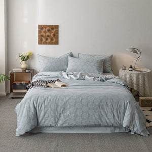 VILZSTUDIOS blush pink, pale sage green and tan beige jacquard textured duvet cover set