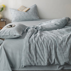 VILZSTUDIOS blush pink, pale sage green and tan beige jacquard textured duvet cover set
