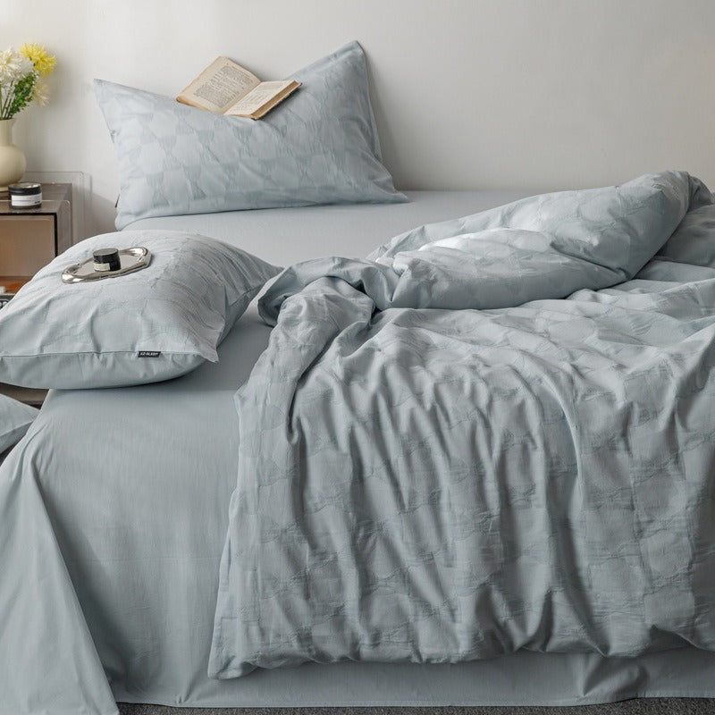 VILZSTUDIOS blush pink, pale sage green and tan beige jacquard textured duvet cover set