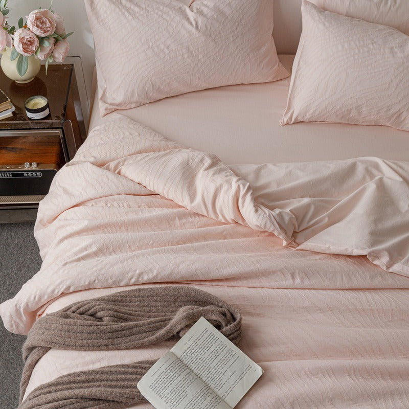 VILZSTUDIOS blush pink, pale sage green and tan beige jacquard textured duvet cover set