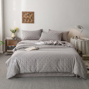 VILZSTUDIOS blush pink, pale sage green and tan beige jacquard textured duvet cover set