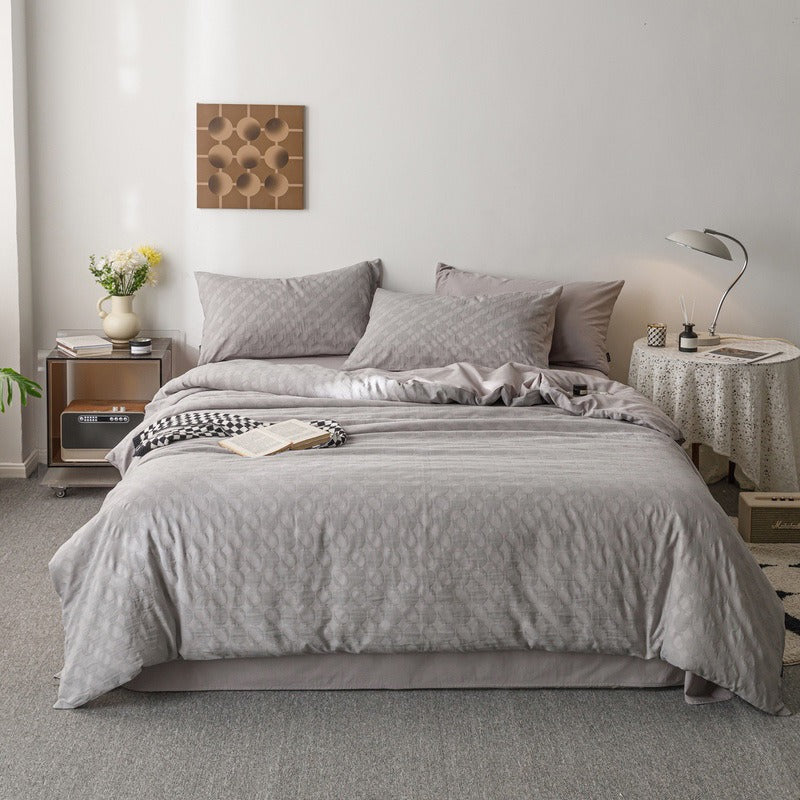 VILZSTUDIOS blush pink, pale sage green and tan beige jacquard textured duvet cover set