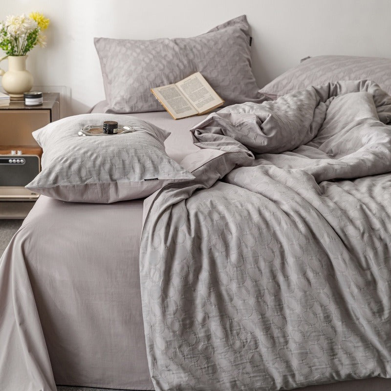 VILZSTUDIOS blush pink, pale sage green and tan beige jacquard textured duvet cover set