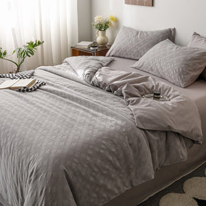 VILZSTUDIOS blush pink, pale sage green and tan beige jacquard textured duvet cover set