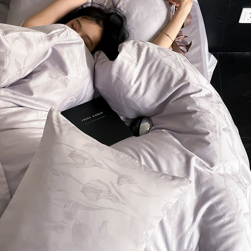 Floral Jacquard Satin Flat Sheet