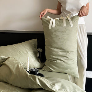 VILZSTUDIOS sage green or pale lavender-gray satin flat sheet with tonal floral jacquard