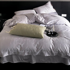 VILZSTUDIOS sage green or pale lavender-gray satin flat sheet with tonal floral jacquard