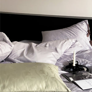VILZSTUDIOS sage green or pale lavender-gray satin flat sheet with tonal floral jacquard