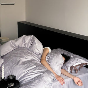 VILZSTUDIOS sage green or pale lavender-gray satin flat sheet with tonal floral jacquard