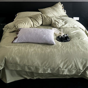 VILZSTUDIOS sage green or pale lavender-gray satin flat sheet with tonal floral jacquard