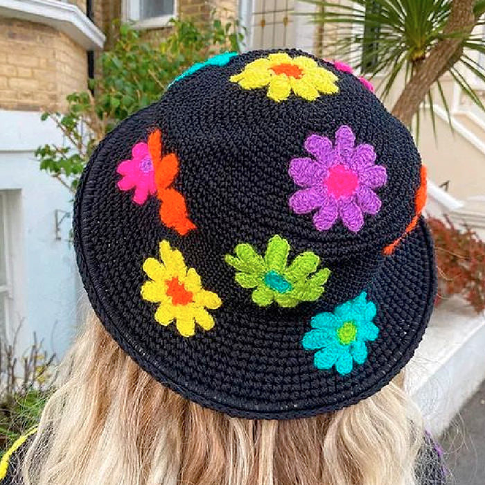 VILZSTUDIOS Floral knit bucket hat for streetwear fashion