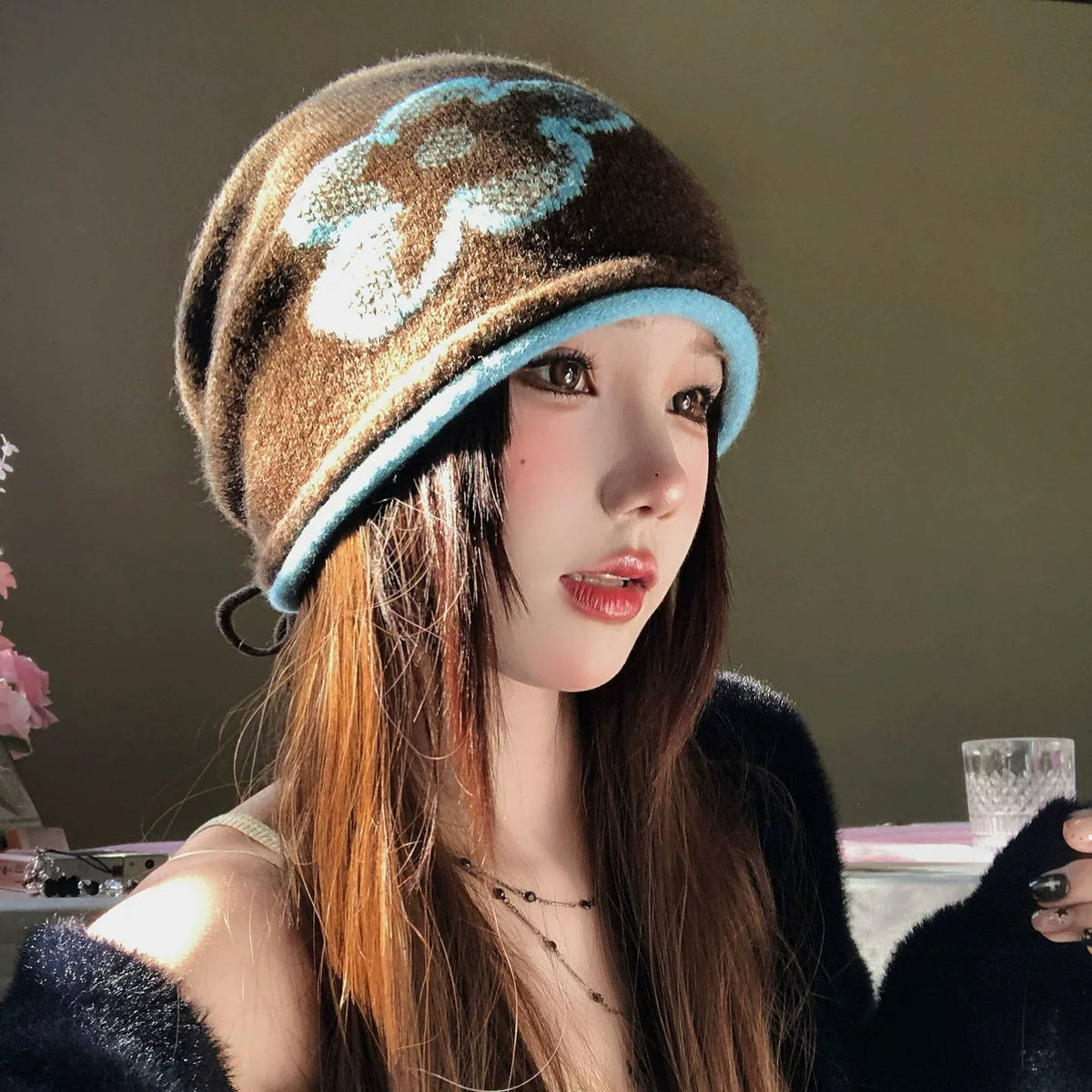 VILZSTUDIOS slouchy floral motif knit hat