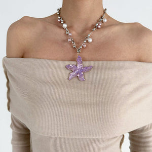VILZSTUDIOS Floral oversized pendant choker with metallic links and pearl details