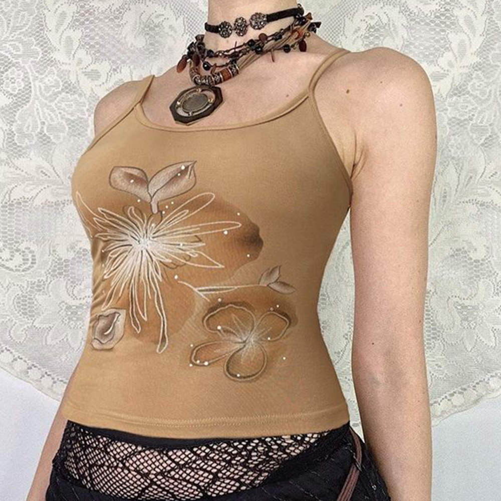 VILZSTUDIOS Floral print tank top with sparkle details