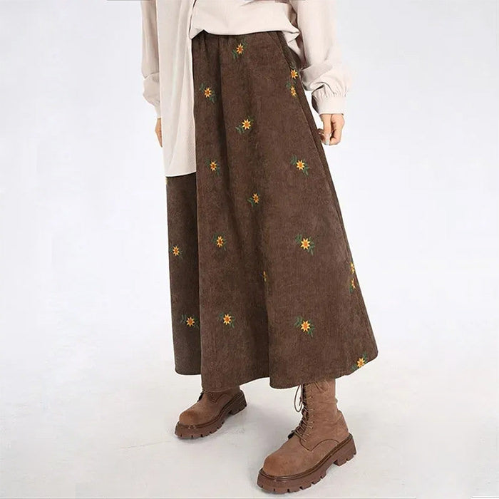 VILZSTUDIOS Floral embroidered corduroy skirt for stylish outfits