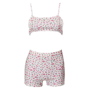 VILZSTUDIOS Floral ribbed top and shorts set for women