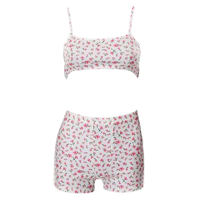 VILZSTUDIOS Floral ribbed top and shorts set for women