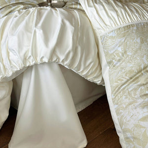 VILZSTUDIOS sage green or dusty blush pink floral toile bedding set with ivory ruffles and lace piping
