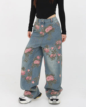 VILZSTUDIOS Floral wide-leg denim jeans from VILZSTUDIOS