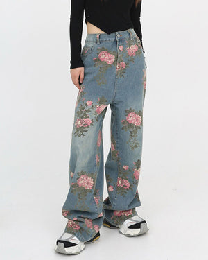VILZSTUDIOS Floral wide-leg denim jeans from VILZSTUDIOS