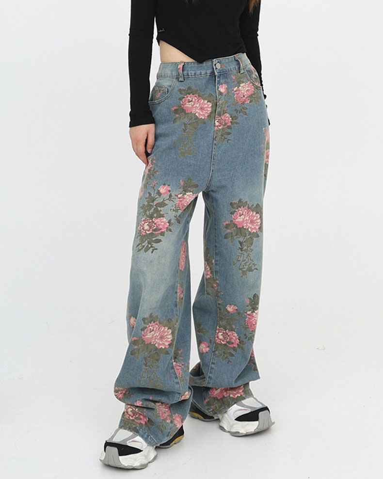 VILZSTUDIOS Floral wide-leg denim jeans from VILZSTUDIOS