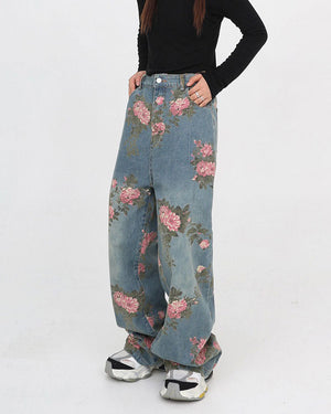 VILZSTUDIOS Floral wide-leg denim jeans from VILZSTUDIOS