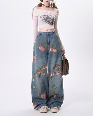 VILZSTUDIOS Floral wide-leg denim jeans from VILZSTUDIOS