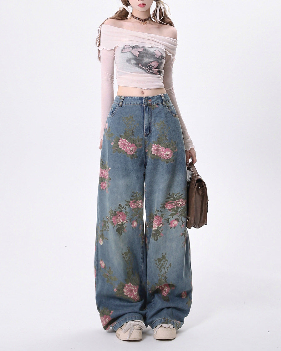 VILZSTUDIOS Floral wide-leg denim jeans from VILZSTUDIOS